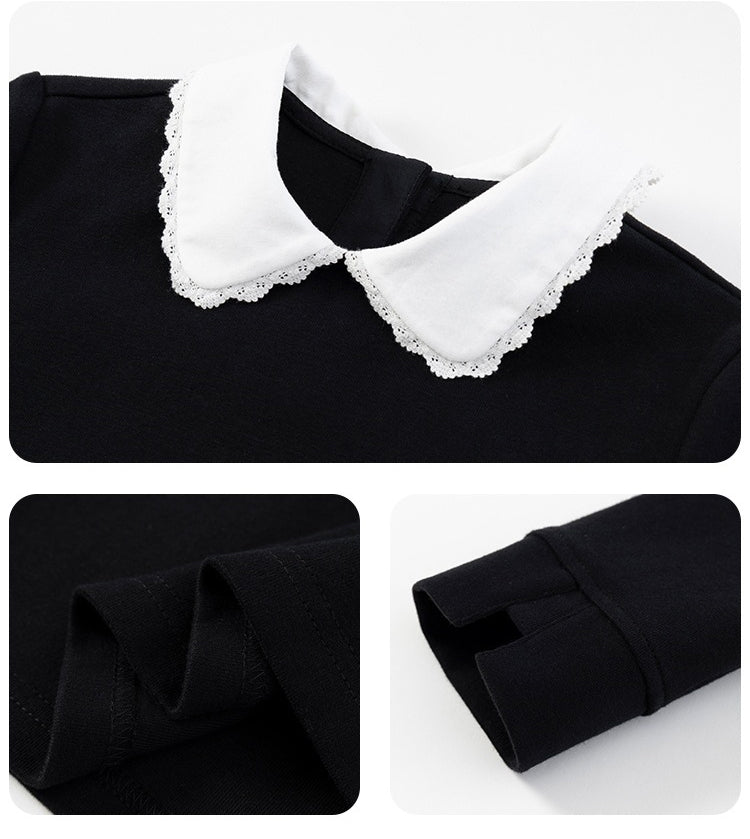 K11029 - Cotton blend cut and sewn with wavy lace collar