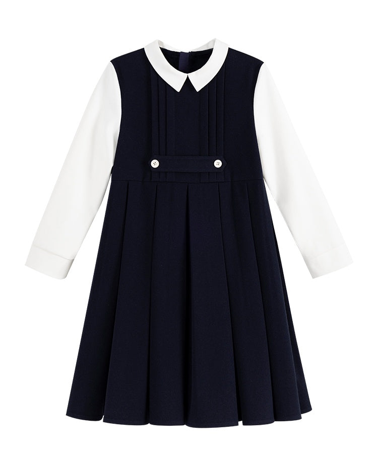 K9095 - Navy and white faux layered dress