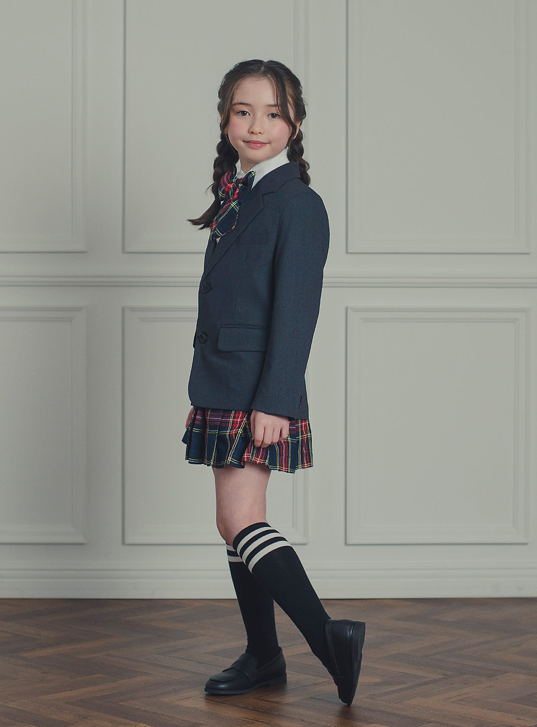 アメリアチャコールウールジャケットレッドチェックスカート2ピースセット(ジャケット、スカート)