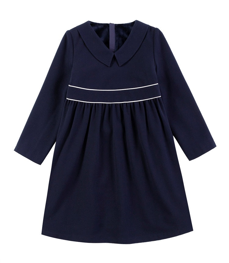 K9059 - Warm classic navy dress with collar