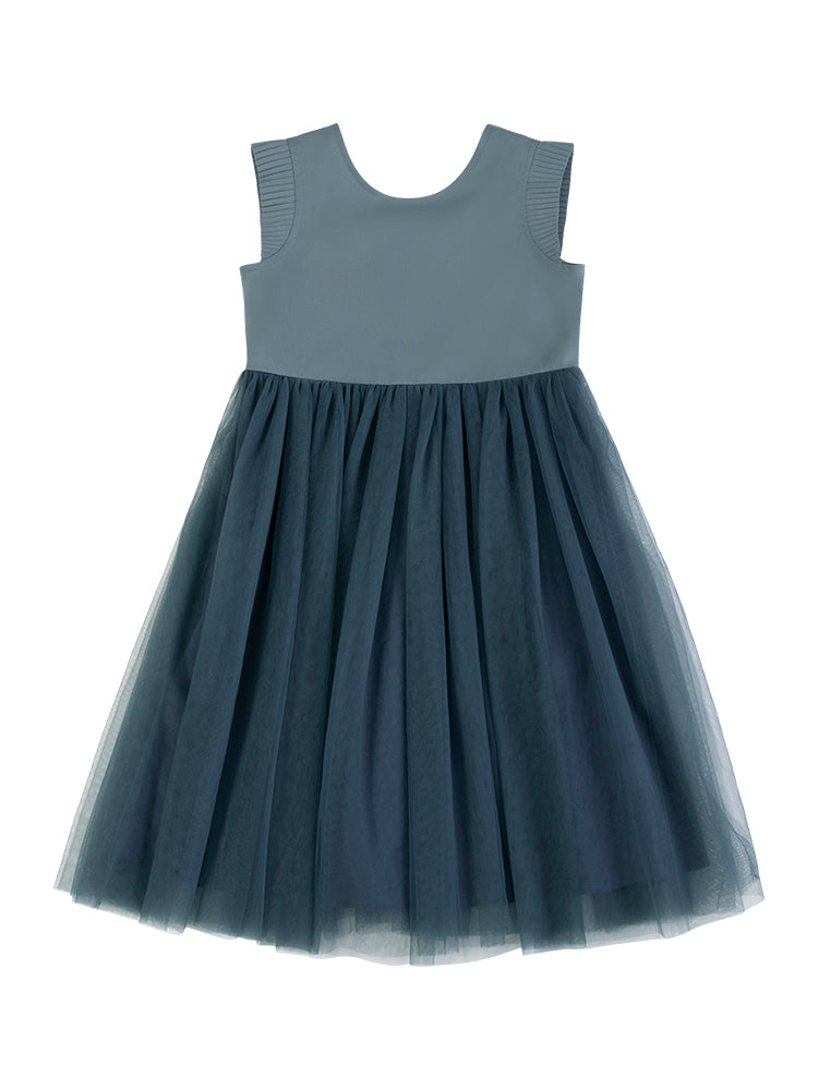 K6030 - Green grey organ pleated tulle dress