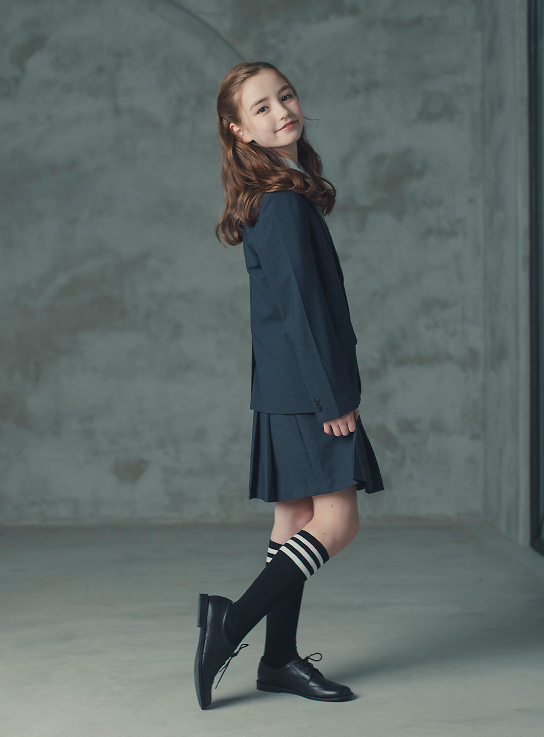 アメリアチャコールウール混ジャケットプリーツスカート2ピースセット(ジャケット、スカート)