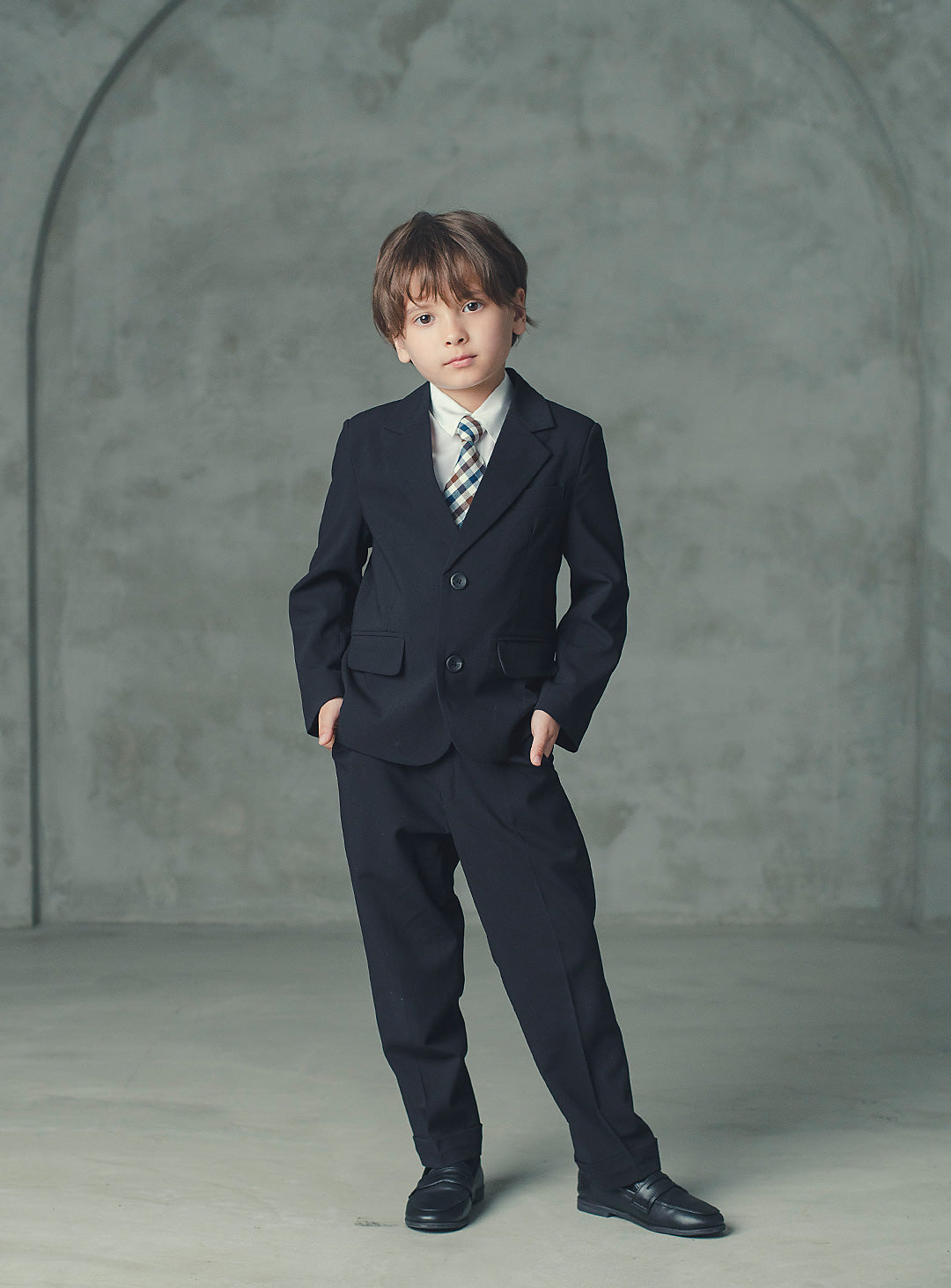 ルカブラックウール混スーツセット(ジャケット、長ズボン)