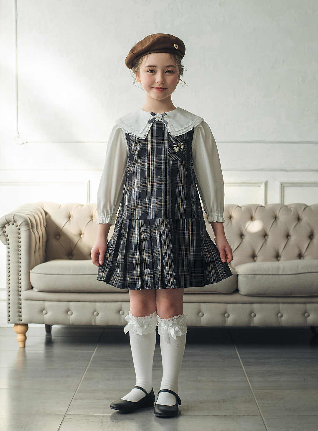 リディアネイビーチェックジャンパースカート