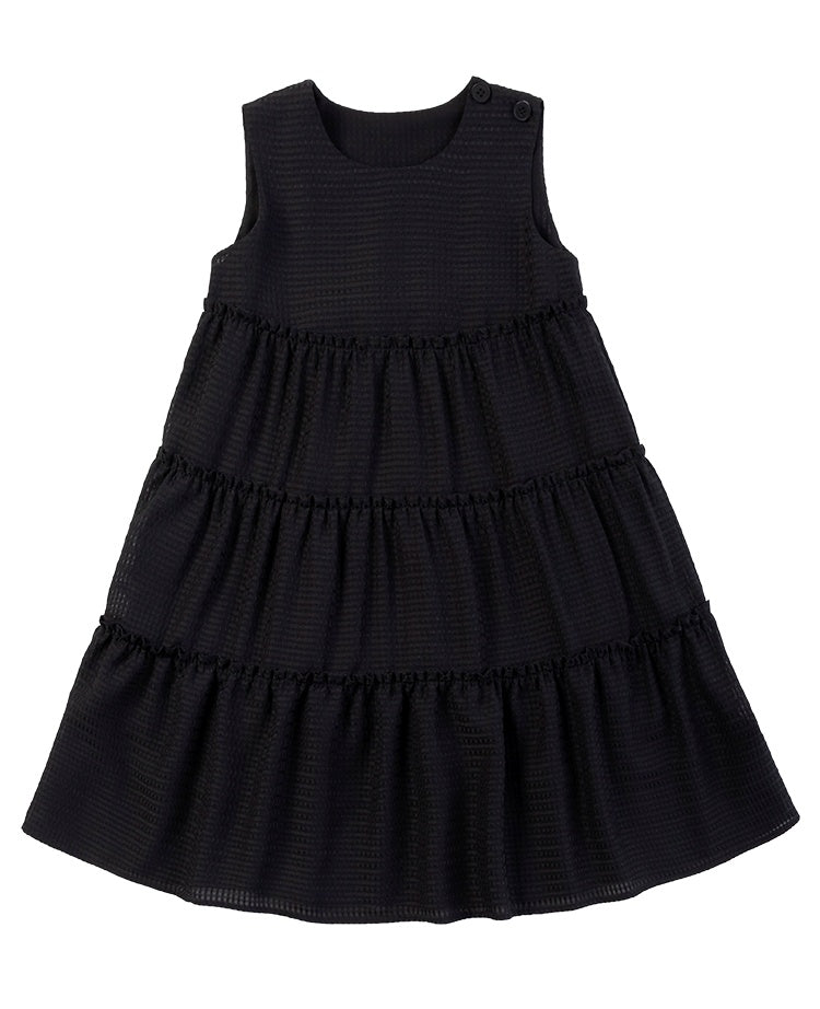 K6009 - Black sheersucker tiered dress