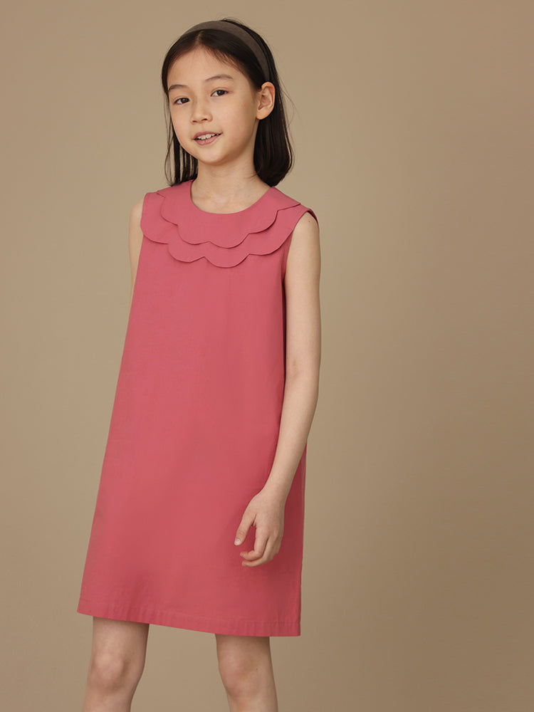 K3040 - Double scalloped collar sleeveless cotton dress