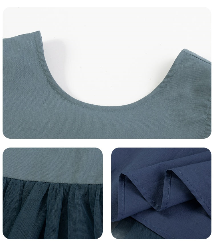 K6030 - Green grey organ pleated tulle dress