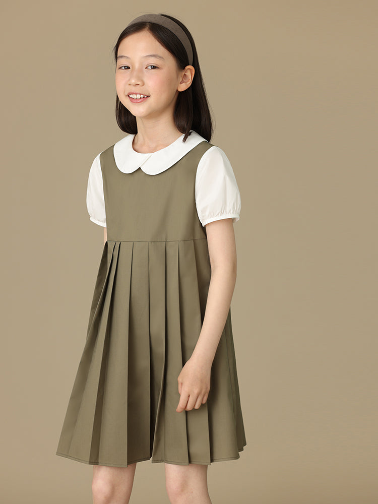 K5074 - Khaki pleated layered dress