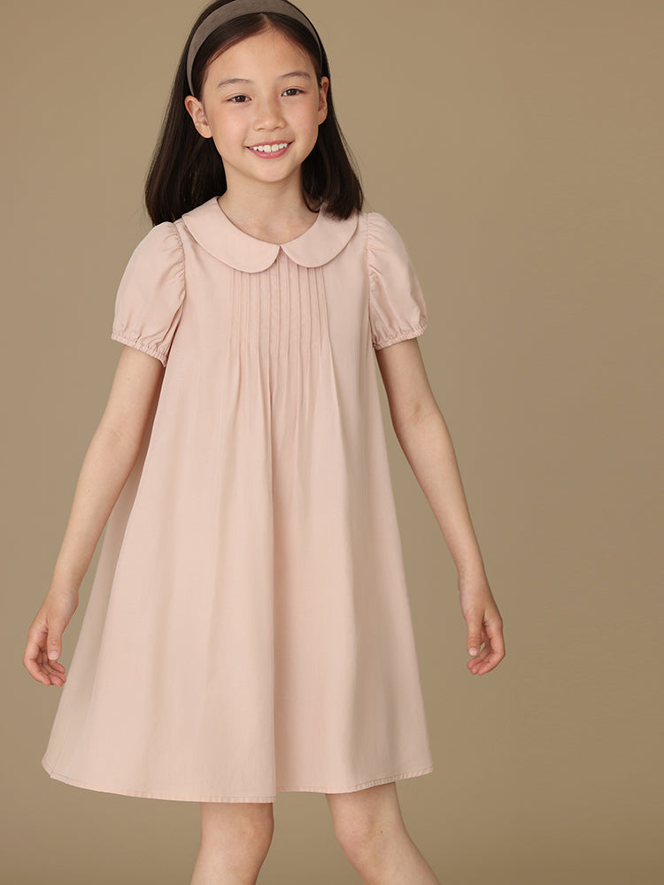 K6006 - Round neck baby pink short sleeve dress