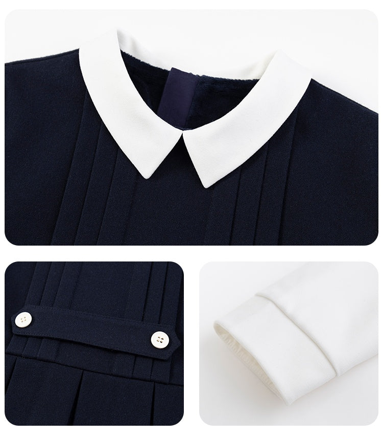 K9095 - Navy and white faux layered dress