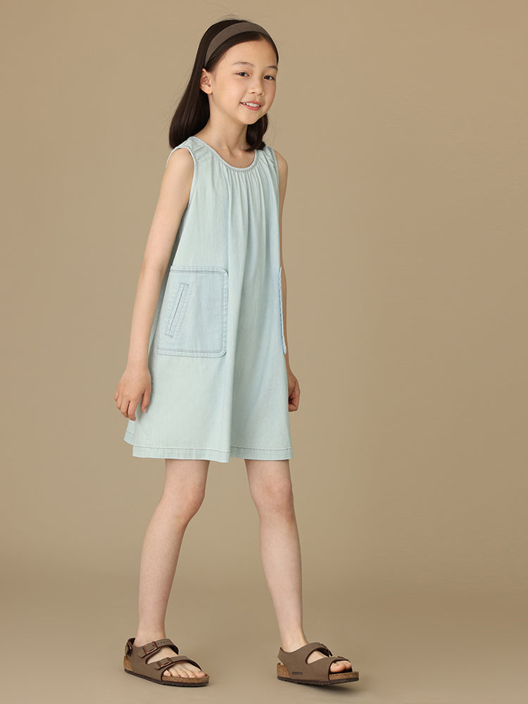 K5064 - Washed denim shirring dress