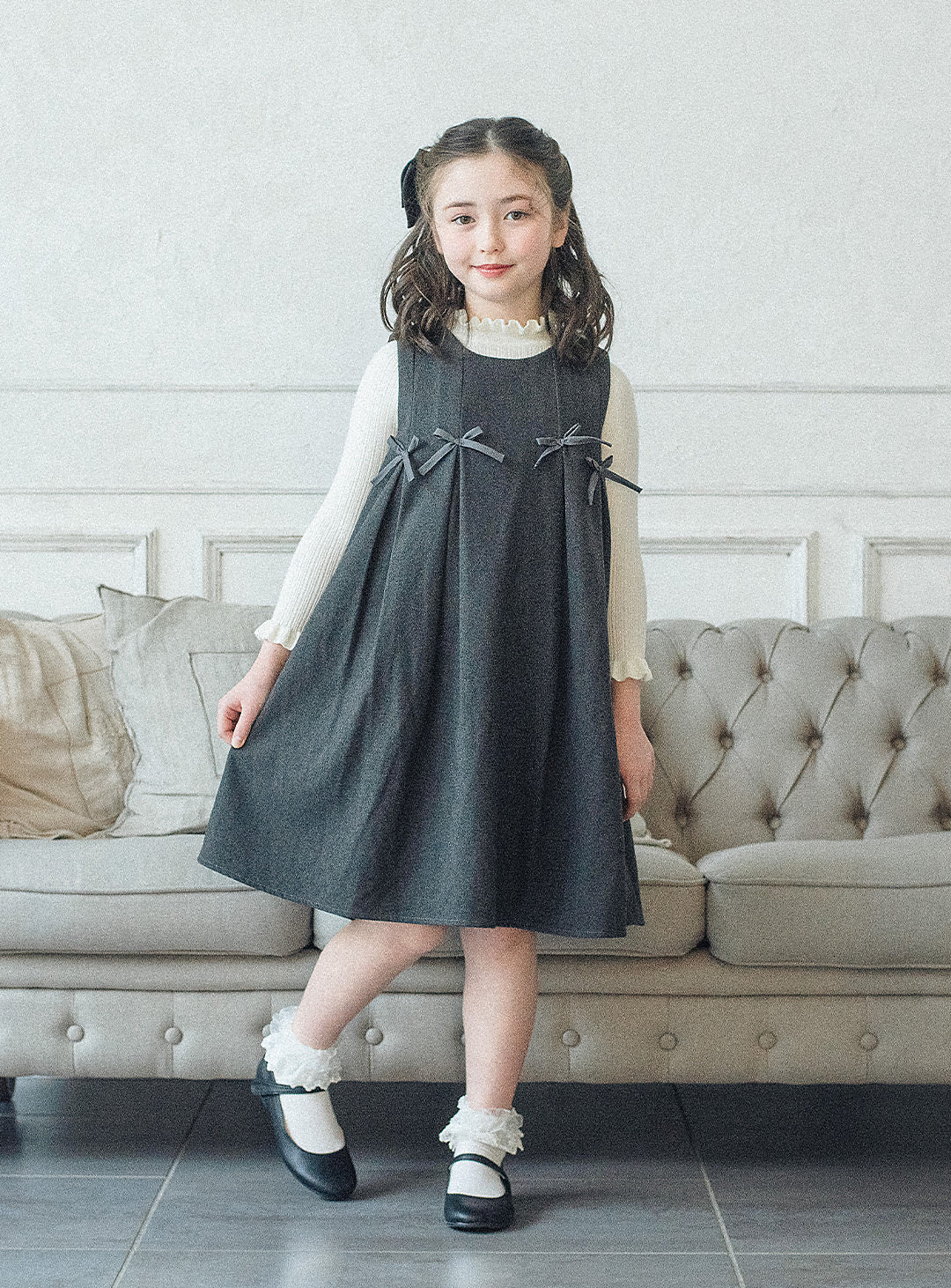 グレーリボンフレアワンピース