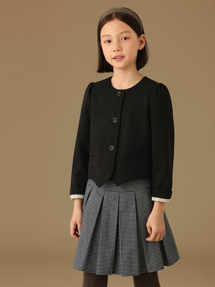 K9011 - Navy and gray plaid pleated skirt