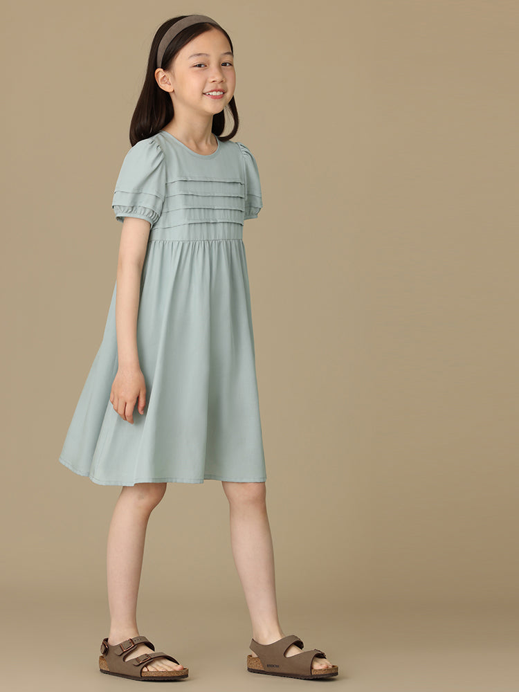 K6025 - Blue-gray striped pintucked dress