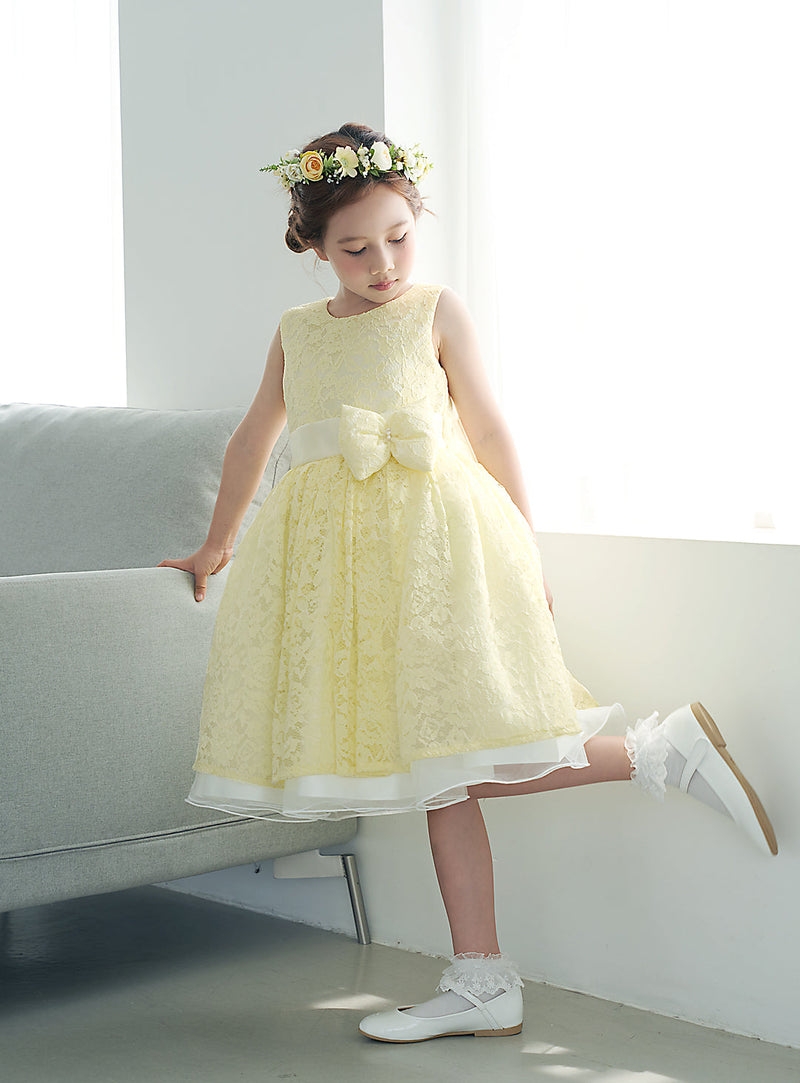 子供ドレス発表会・結婚式・おしゃれなDRESCCOのD-SU-141-エンブロイダリーフラワーイエロードレスの画像3