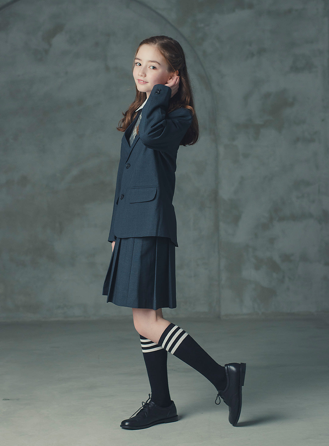 アメリアチャコールウール混ジャケットプリーツスカート2ピースセット(ジャケット、スカート)