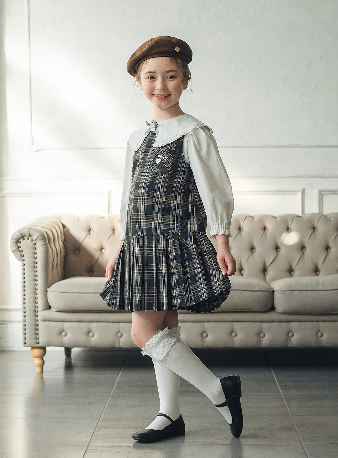 リディアネイビーチェックジャンパースカート