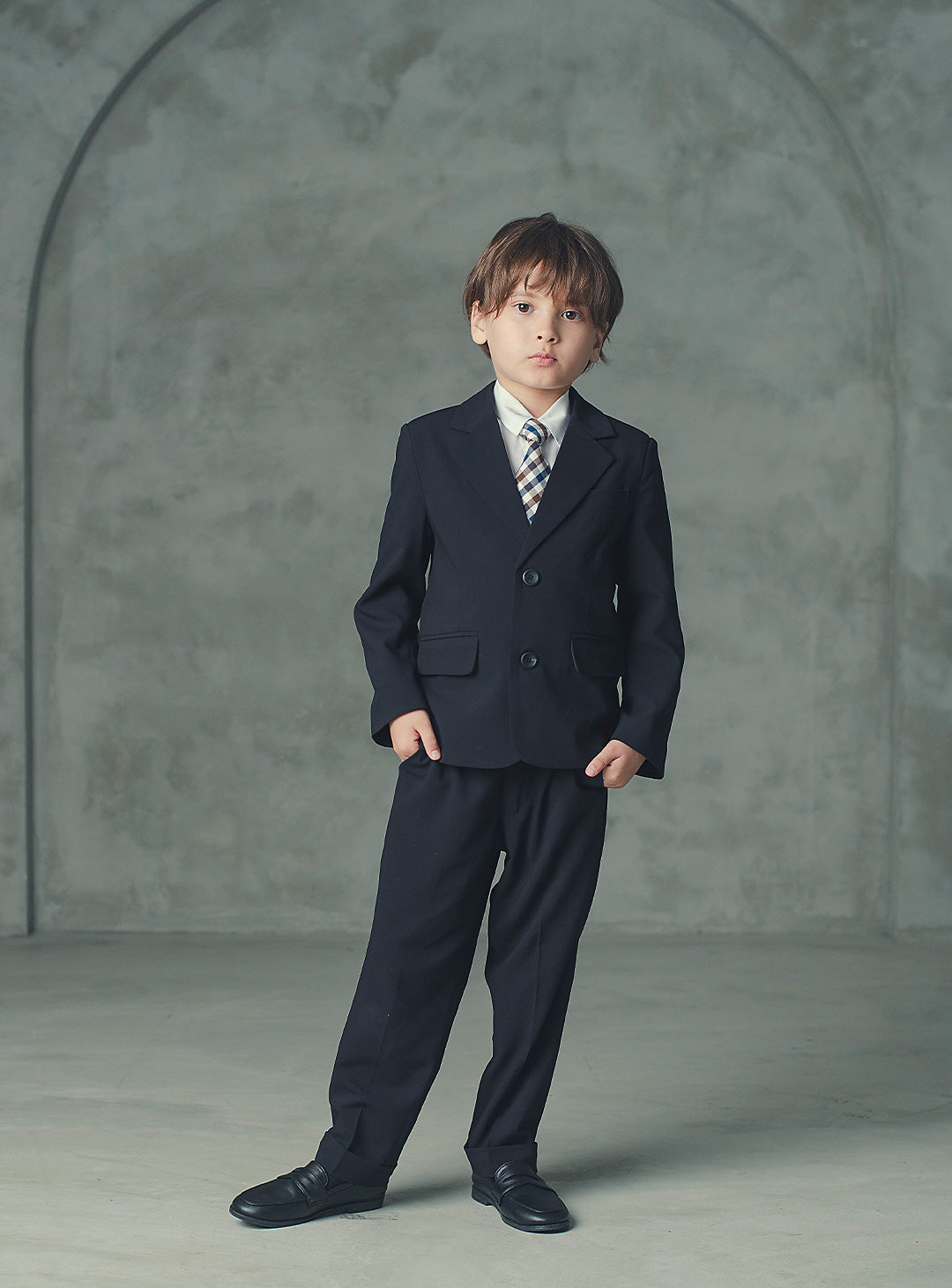 ルカブラックウール混スーツセット(ジャケット、長ズボン)