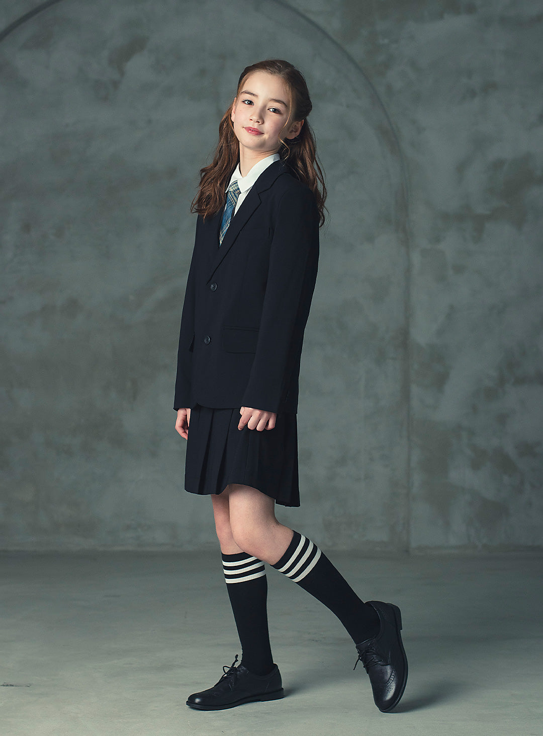 エリスブラックウール混ジャケットプリーツスカート2ピースセット(ジャケット、スカート)