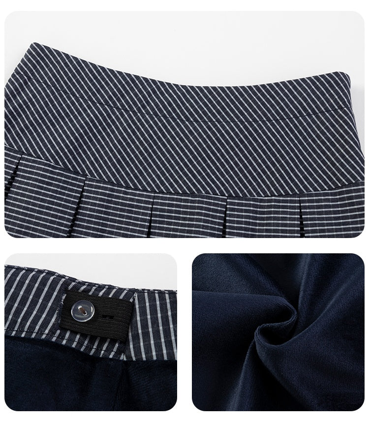 K9011 - Navy and gray plaid pleated skirt