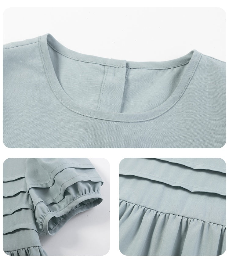 K6025 - Blue-gray striped pintucked dress