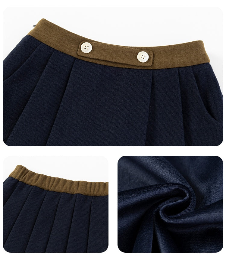 K10008 - Navy bicolor pleated skirt