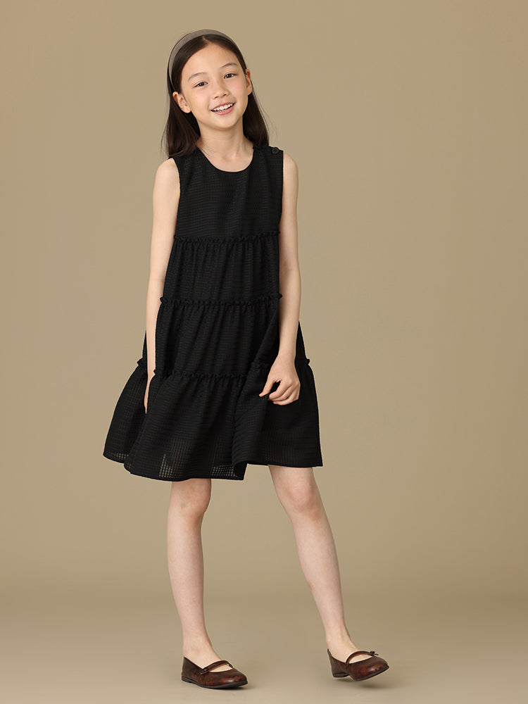 K6009 - Black sheersucker tiered dress