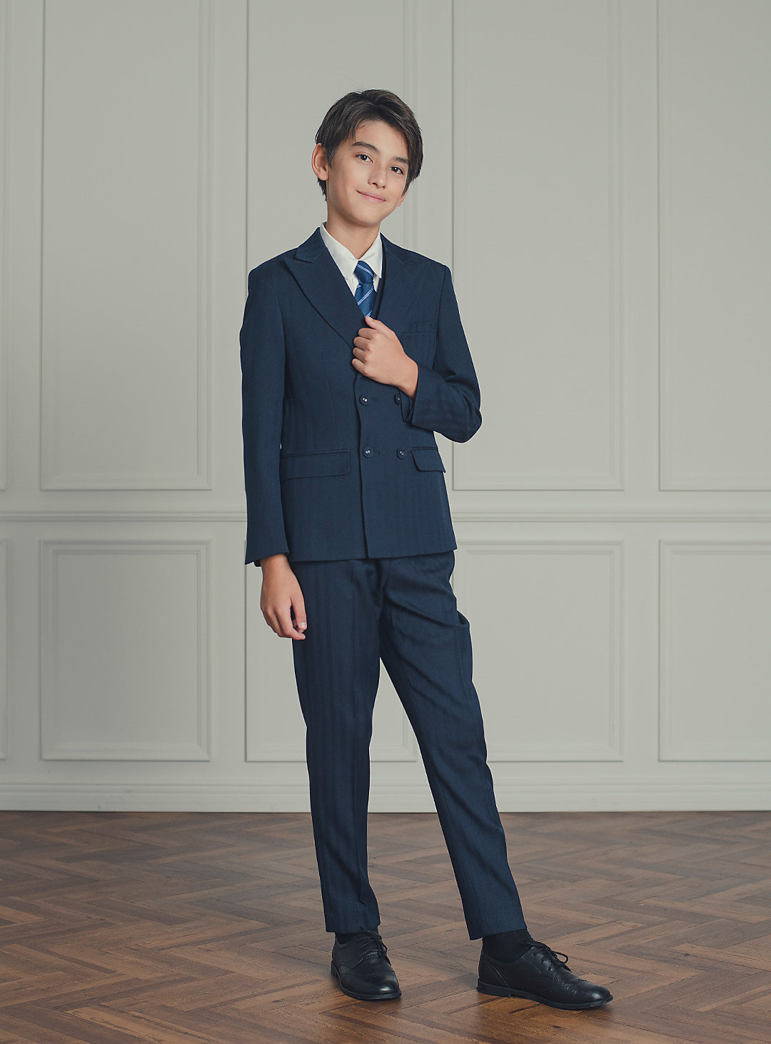 ダークネイビーダブルブレスト3ピースセット(ジャケット、ベスト、長ズボン)