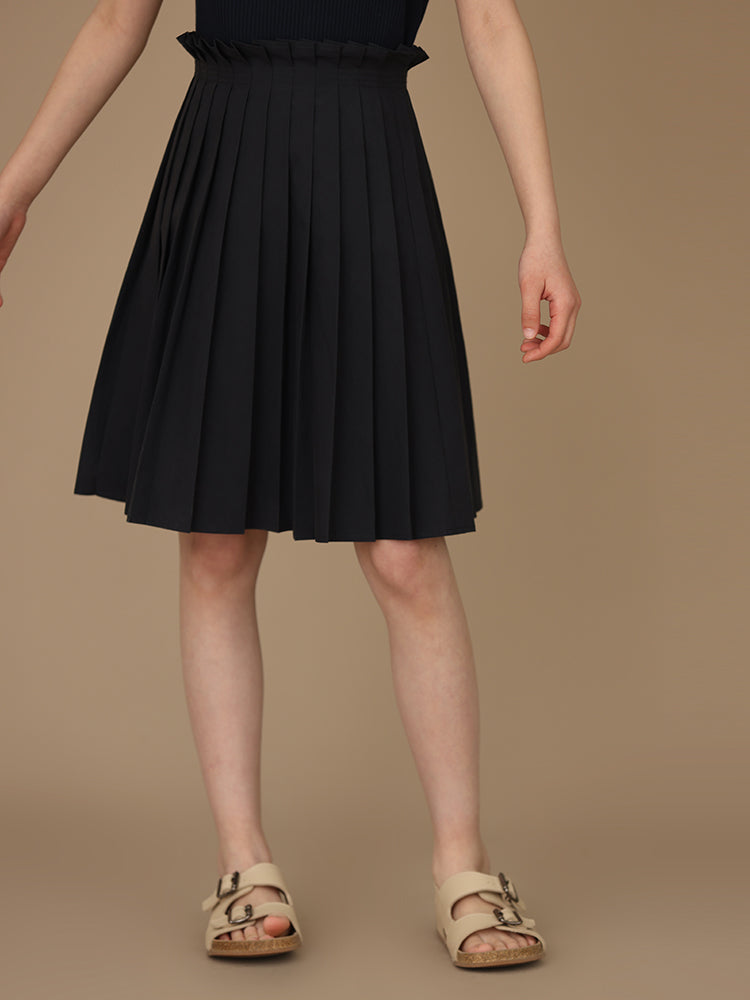 K4037 - Navy midi length pleated skirt