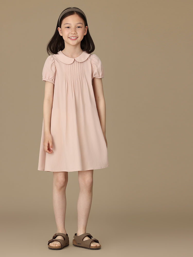 K6006 - Round neck baby pink short sleeve dress