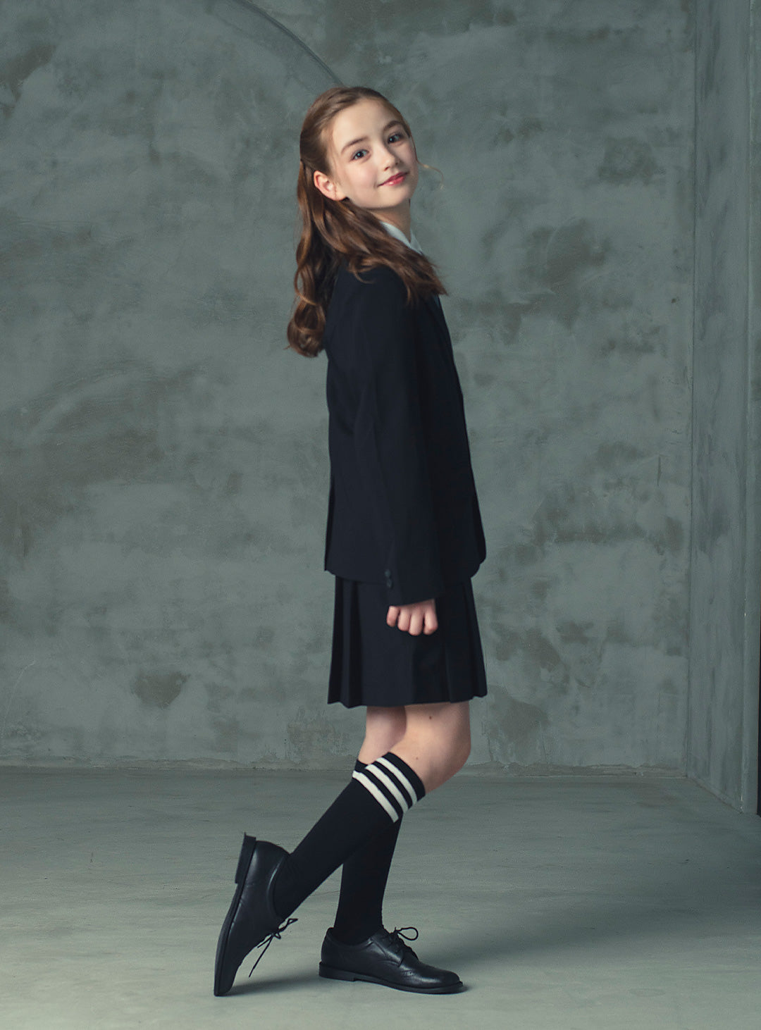 エリスブラックウール混ジャケットプリーツスカート2ピースセット(ジャケット、スカート)