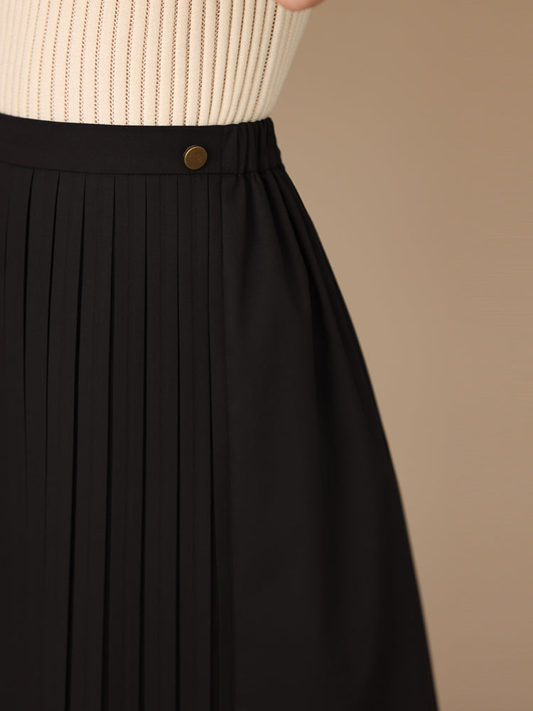 K3070 - Viscose black pleated skirt