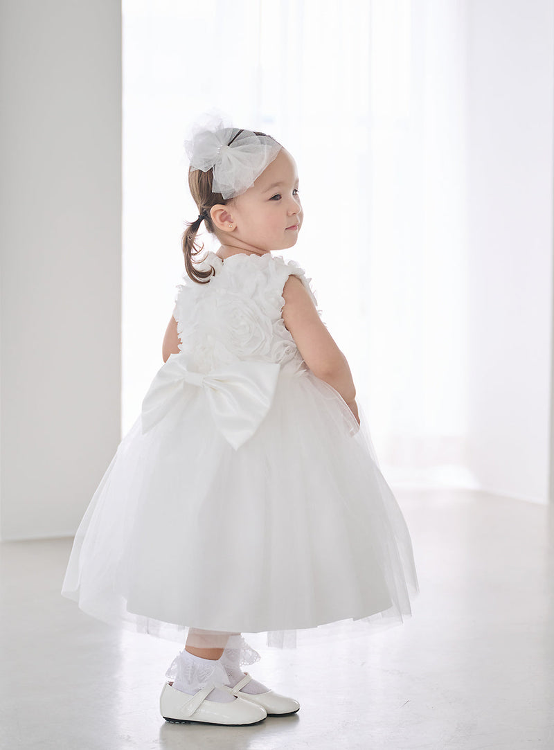 子供ドレス発表会・結婚式・おしゃれなDRESCCOのD-SU-33-3ベビー・ホワイトローズモチーフドレスの画像4