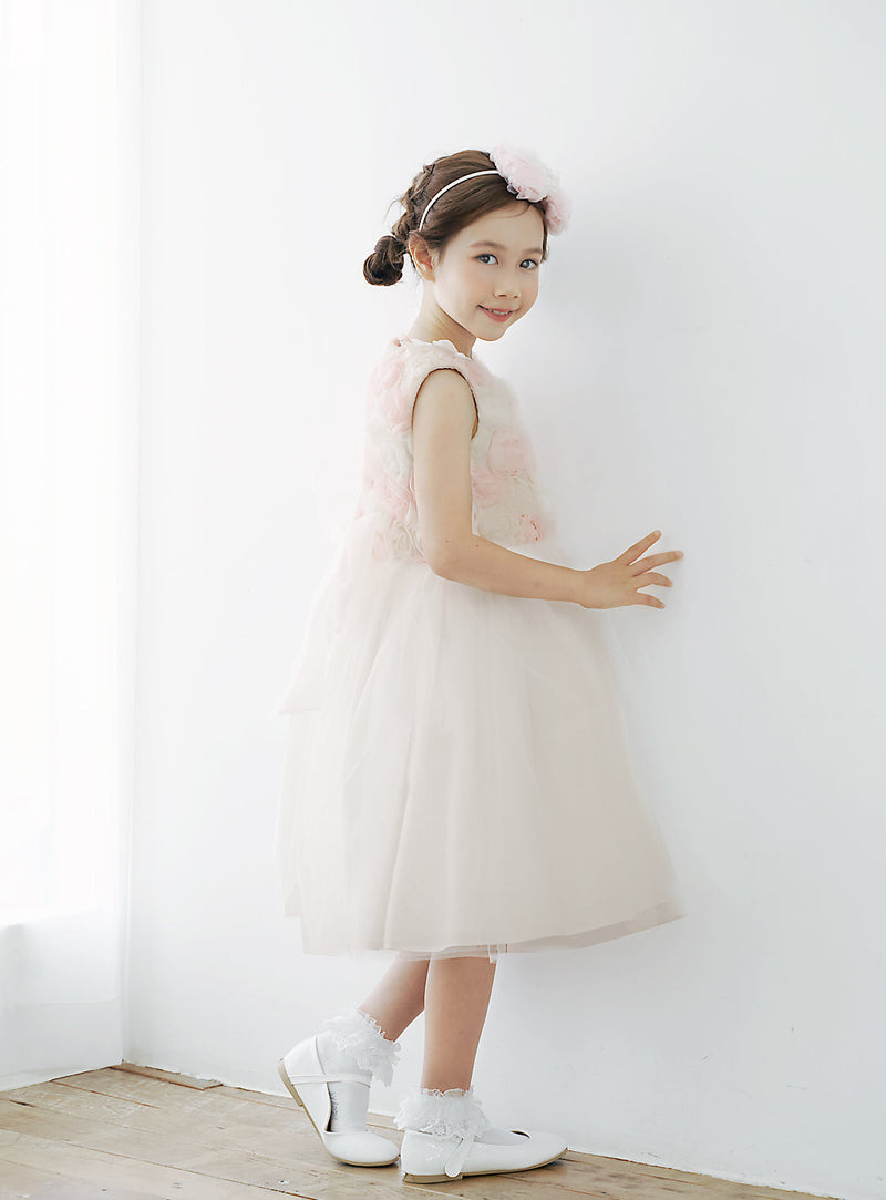 子供ドレス発表会・結婚式・おしゃれなDRESCCOのD-SU-226-アイボリーピンクシフォンローズドレスの画像4
