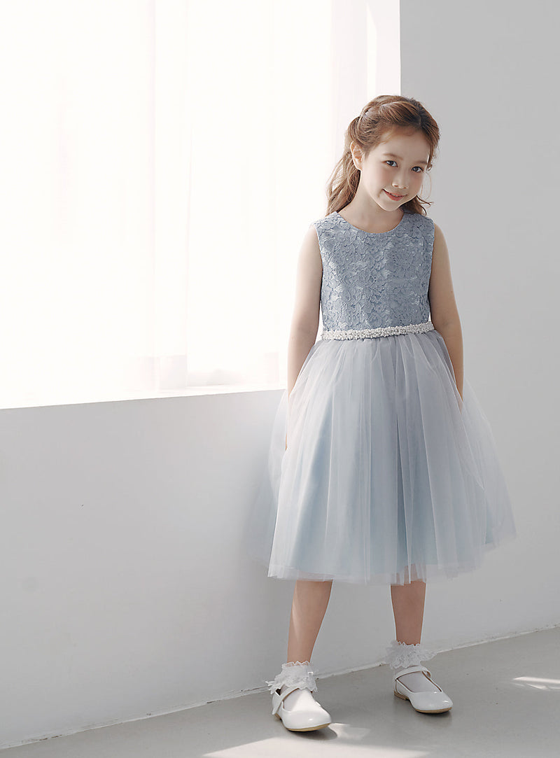 子供ドレス発表会・結婚式・おしゃれなDRESCCOのD-SU-217-ブルー×グレー刺繍ドレスの画像4
