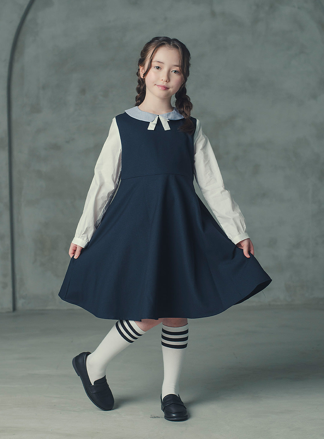 ネイビーバイカラーフェイクワンピース