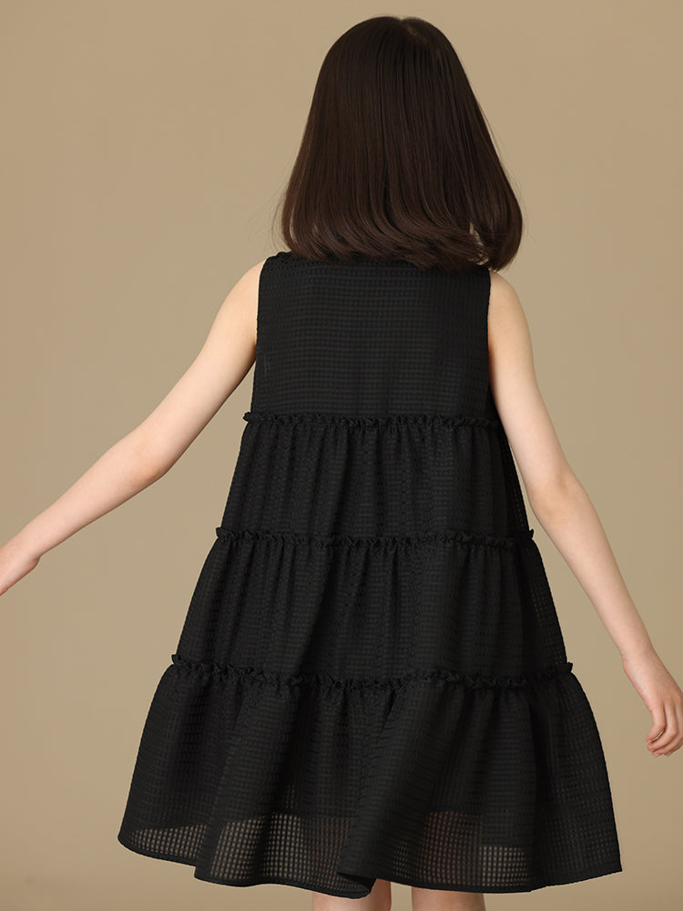 K6009 - Black sheersucker tiered dress