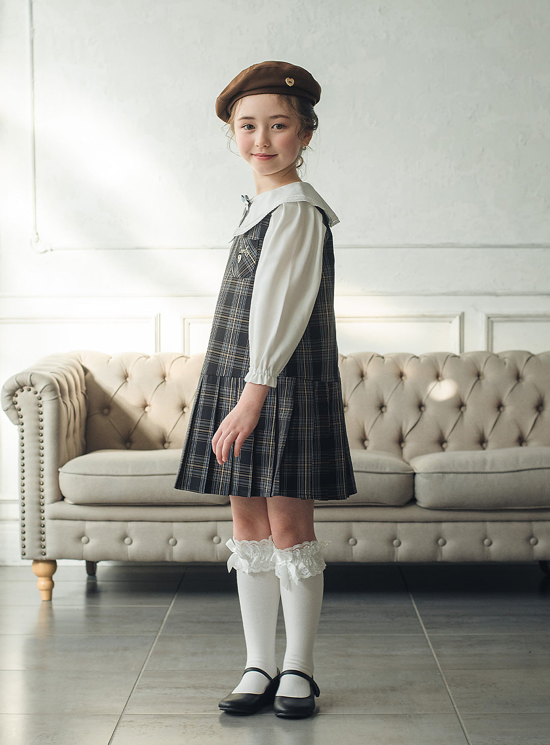 リディアネイビーチェックジャンパースカート