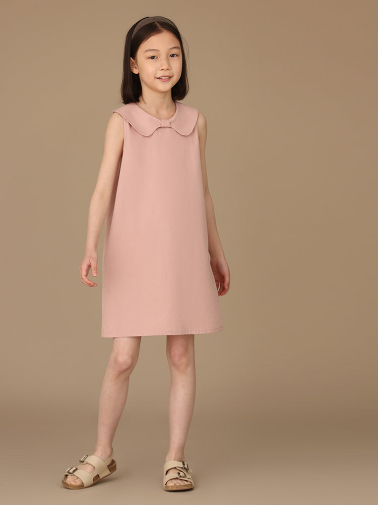 K3041 - Light pink big bow collar sleeveless dress