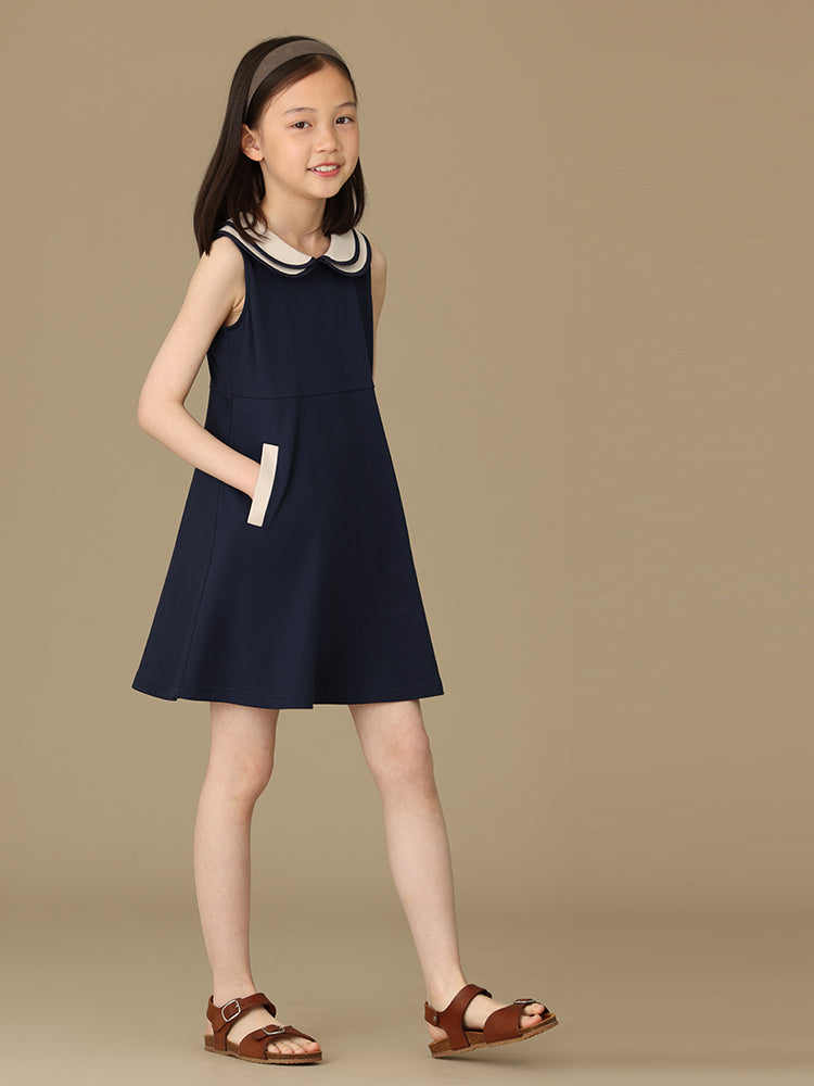 K5063 - Bicolor sleeveless navy dress