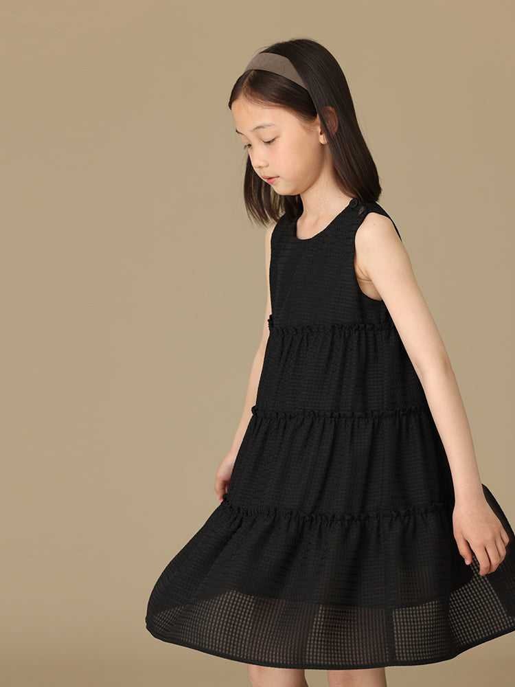 K6009 - Black sheersucker tiered dress