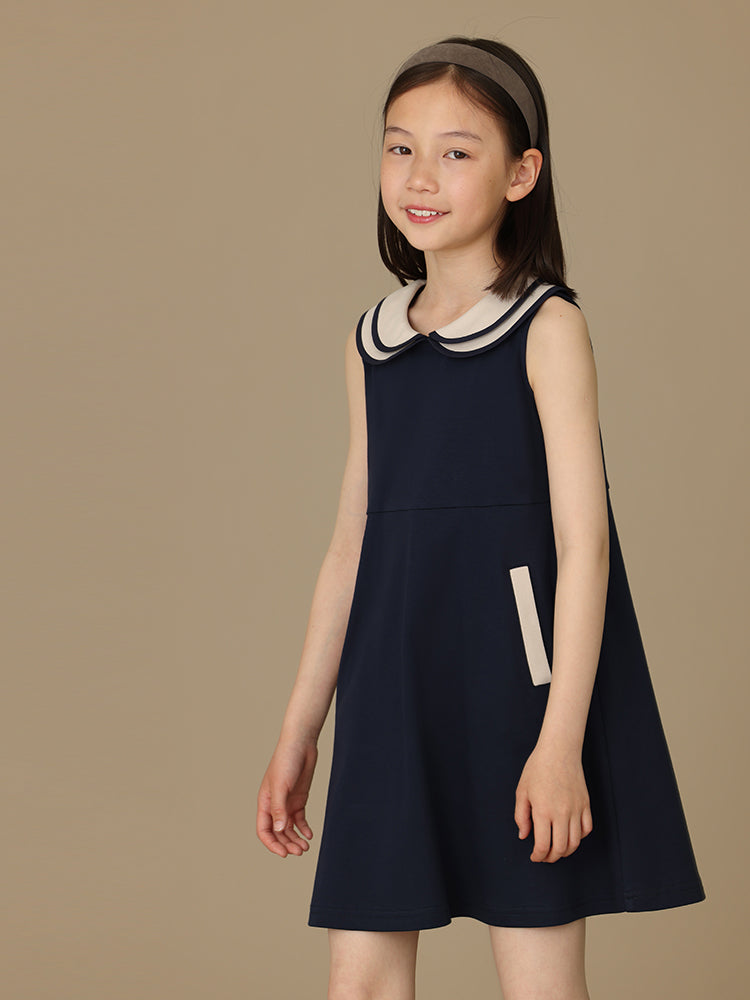 K5063 - Bicolor sleeveless navy dress