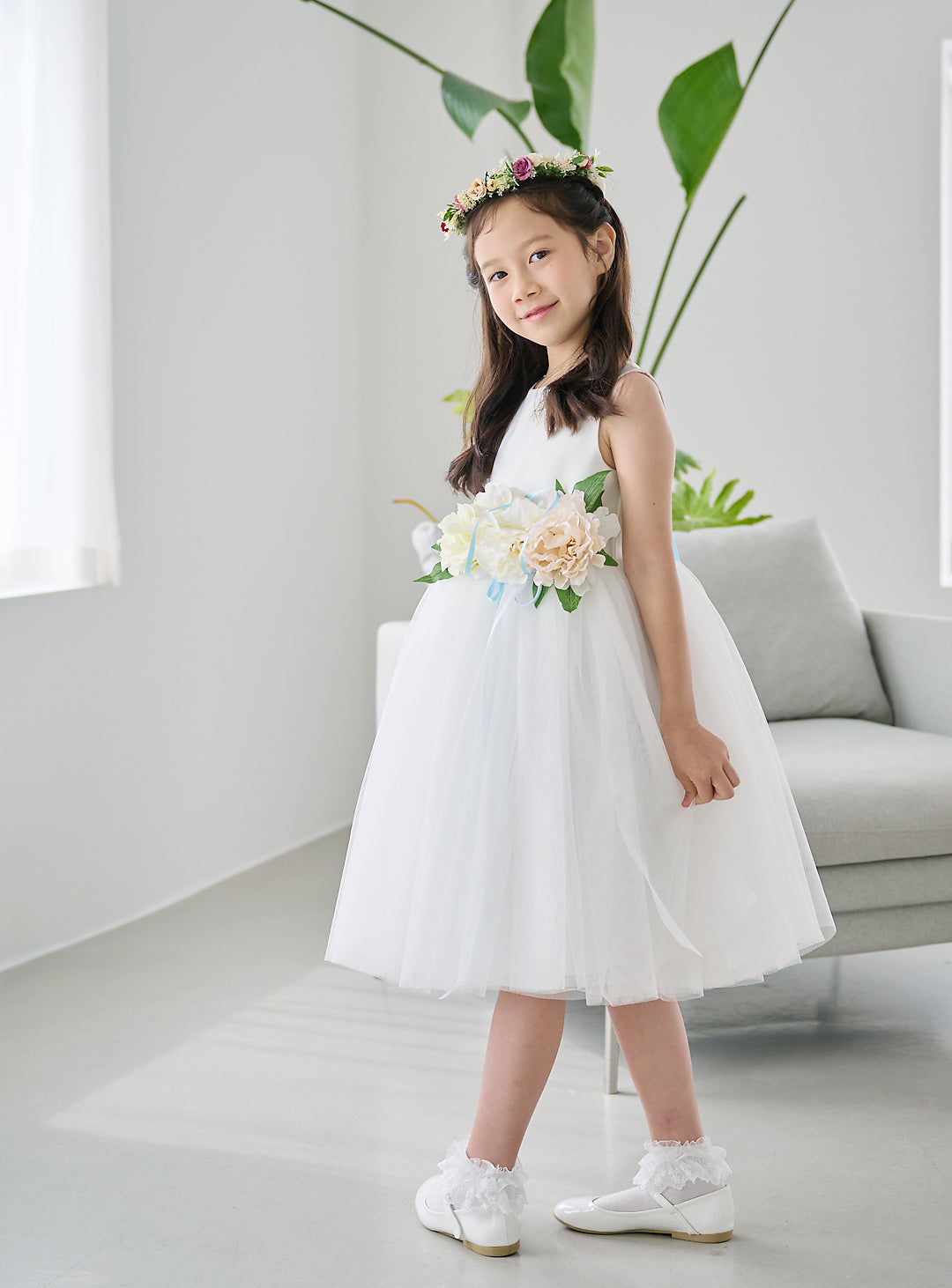 子供ドレス発表会・結婚式・おしゃれなDRESCCOのアプロディーテピンクピーチコサージュドレスの画像5