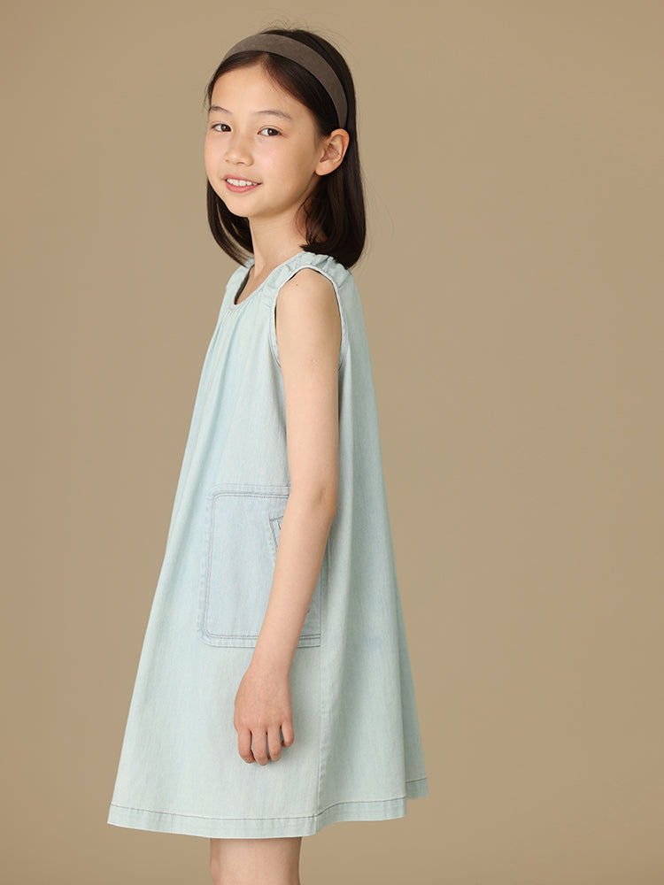 K5064 - Washed denim shirring dress