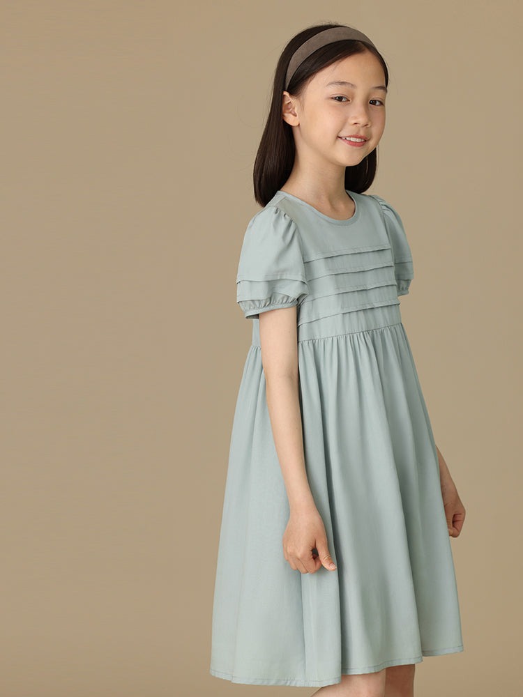 K6025 - Blue-gray striped pintucked dress