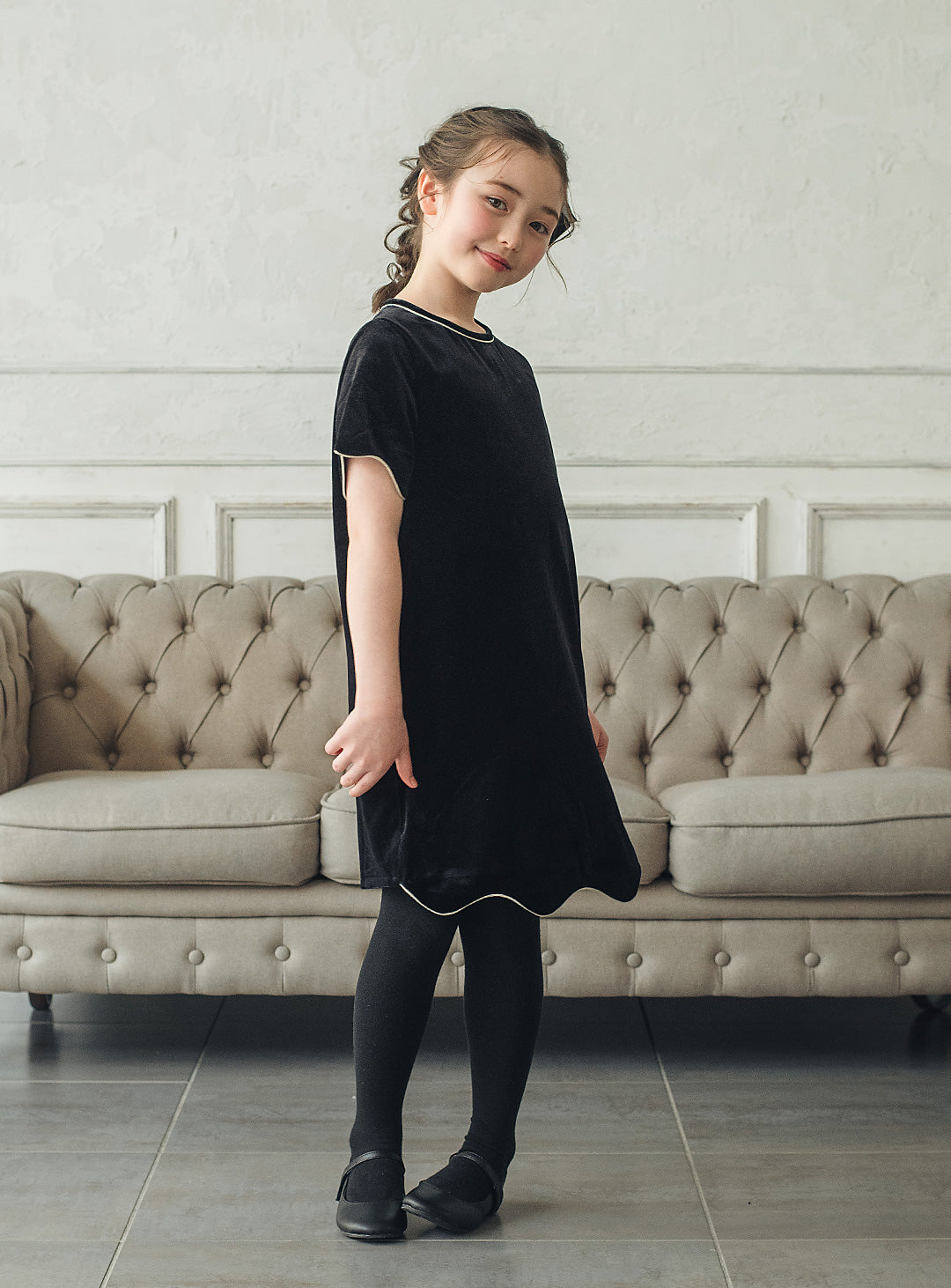 ベルベットフローラルシルエットワンピース