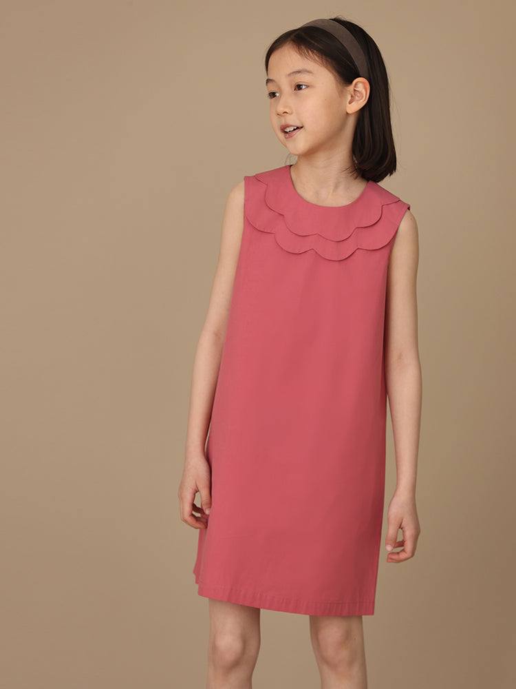 K3040 - Double scalloped collar sleeveless cotton dress