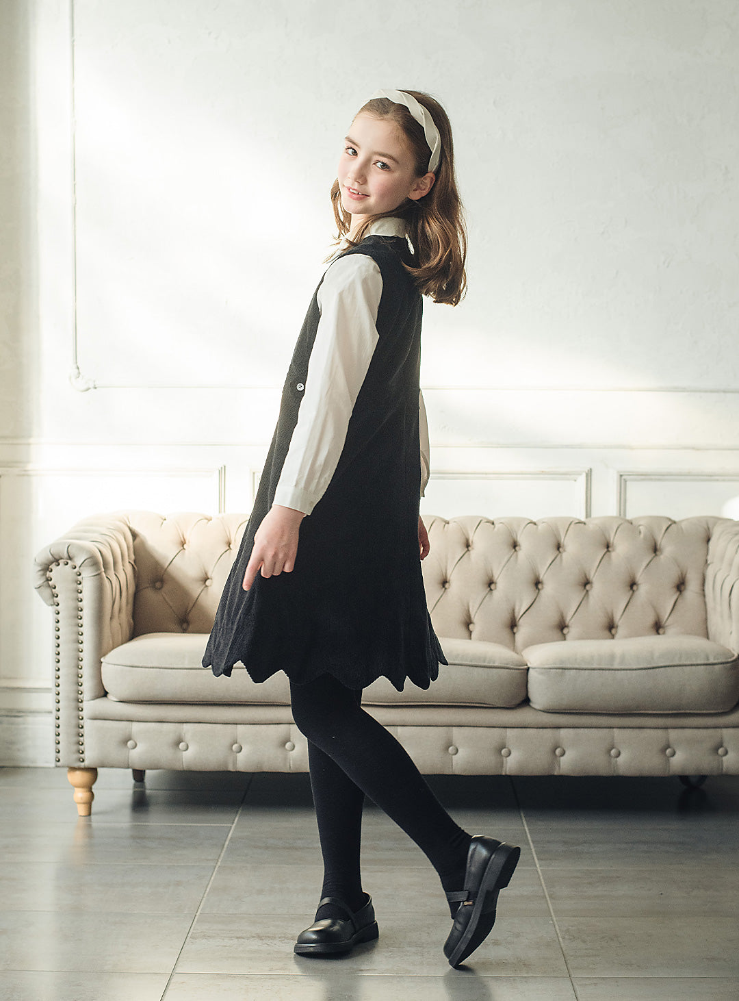 コーデュロイブラックワンピース