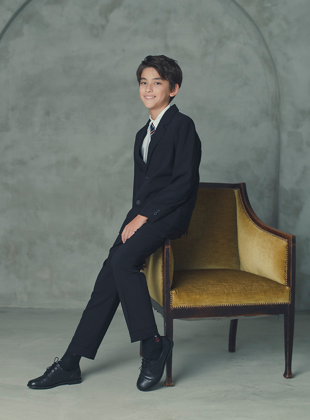 ルカブラックウール混シングルブレストスーツセット(ジャケット、長ズボン)