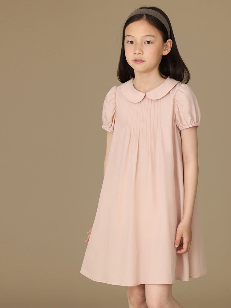 K6006 - Round neck baby pink short sleeve dress